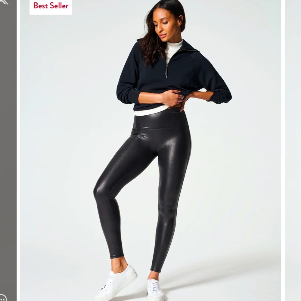 SPANX FAUX Leather Leggings Black sz M petite